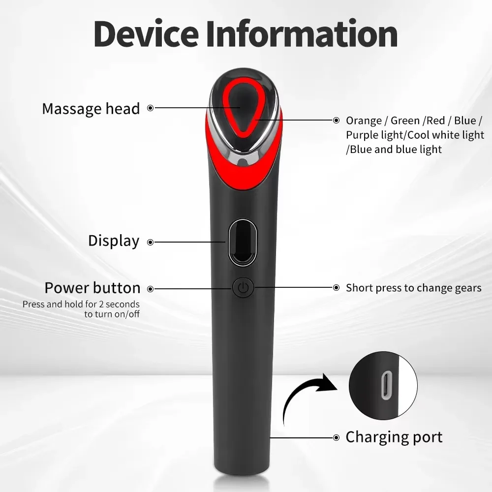 Booster Pro LED Facial Light Therapy 7 Colors Eye Beauty Wand Red Light Eye Massager For Skincare & Blue Rejuvenation Tool