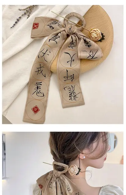 New Silk Scarf Printed Hair Sticks Chinese Style Elegant Women's Long Ribbon  Hair Band Bandana Hair