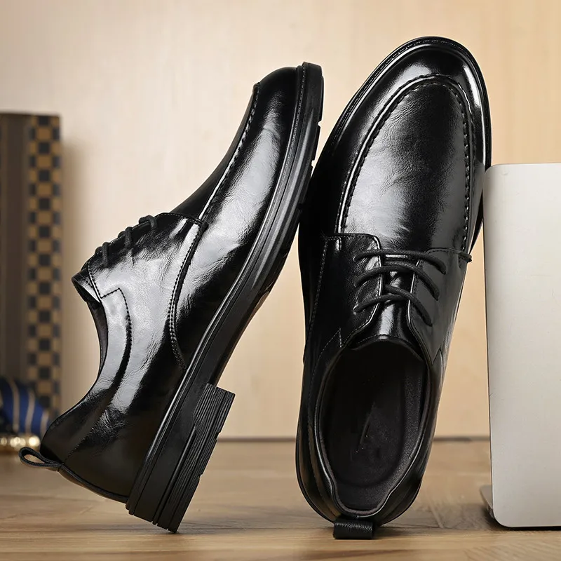 Men's Shoes Business Leather Shoes Formal Gentleman Casual Spring Low-top Lace-up British Do Old Workplace Single