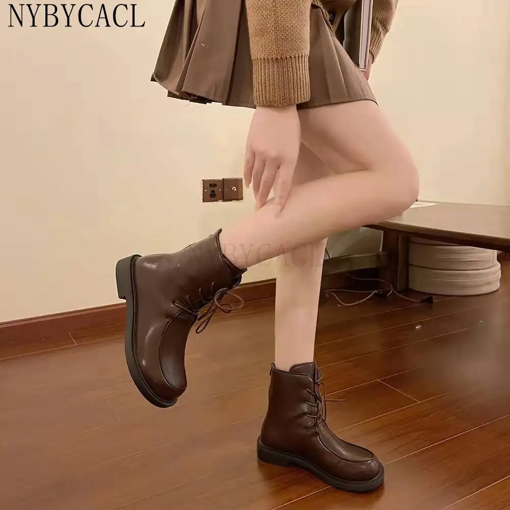 Women's Boots 2022 Autumn and Winter Woman Ankle boots Genuine Leather Ladies Shoes  thick Bottom boots Fashion Big Toe