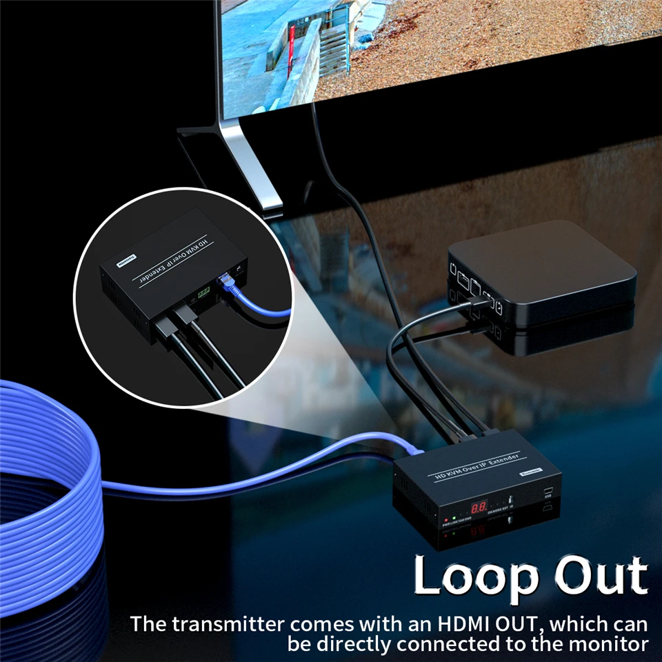 IP Network USB 2.0 KVM Extender RJ45 Ports 1080P HDMI Over LAN KVM Extender 200m