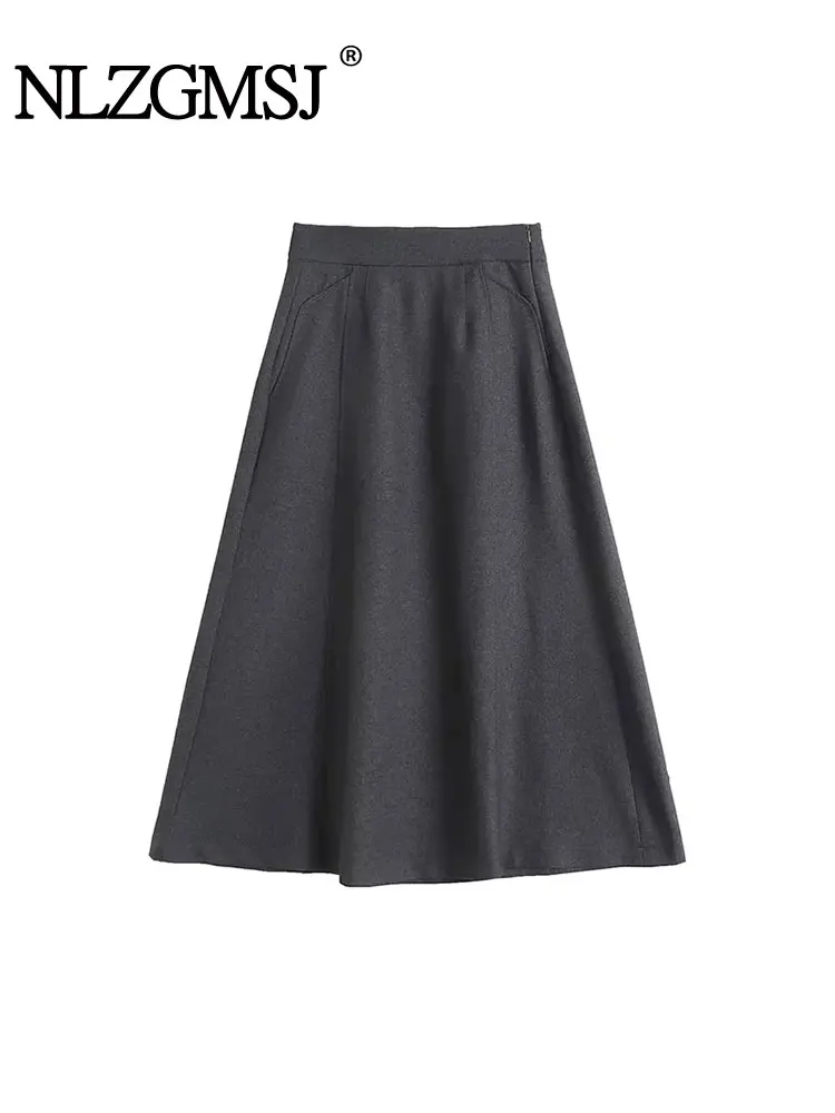 

TRAF 2024 Ladies Elegant Fashion Large Hem Long Skirt Women Clothes Girls Korean Skirts Chic Casual Midi Skirt