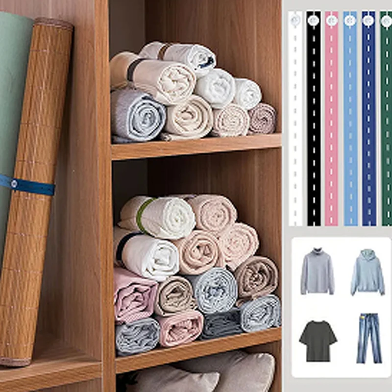 50/20/10Pcs Clothes Storag Straps Lazy Folding Clothes Artifact For Wardrobe Bra Socks Storage Roll Elastic Band Cabinets Drawer 2