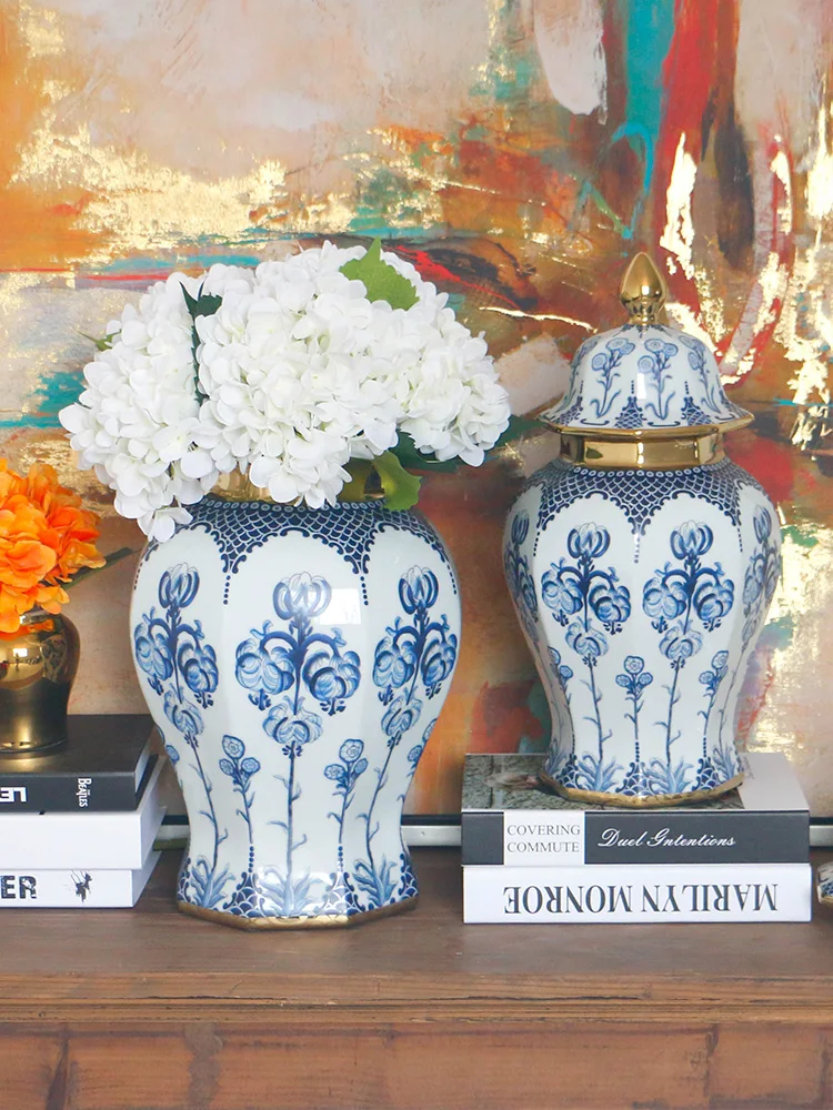 Modern Luxury Gilded Flower Ceramic Jar Large General Jar Flower Arrangement Vase Ornaments Crafts Porcelain Interior Decoration 4