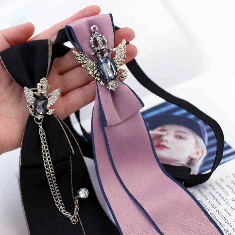 Punk Neck Ties Gothic Metal Chain Crystal Pendant Bow Tie neck ties