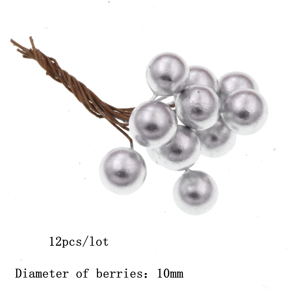 10/12/90pcs Silver Gold Mixed  Artificial Flower Cherry Stamen Berries Bundle DIY Fake Christmas Wedding Gift Box Wreath Decor