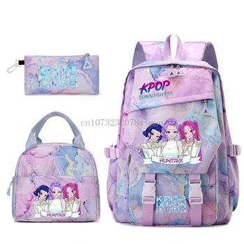 3pcs K-pop Demon Hunters Backpacks Cartoon Anime Schoolbag with A Lunch Bag Waterproof Kids Knapsacks Gifts for Student Rucksack 1