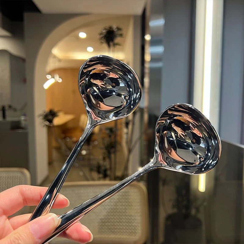 Stainless Steel Soup Ladle Korean Style Large Head Long Handled Spoon For Drinking Soup Congee Restaurant Hotpot Spoon