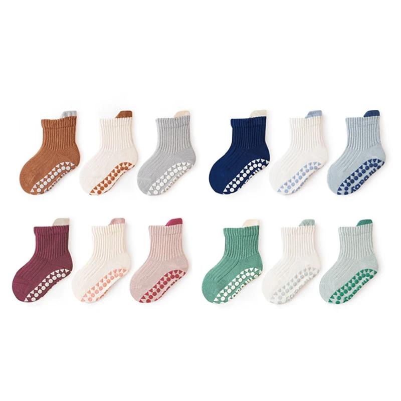 3Pairs/Lot Non Slip Baby Socks Spring Summer Children\'s Floor Socks Newborn Toddler Boy Girl Socks Cotton Anti-slip Infant Socks