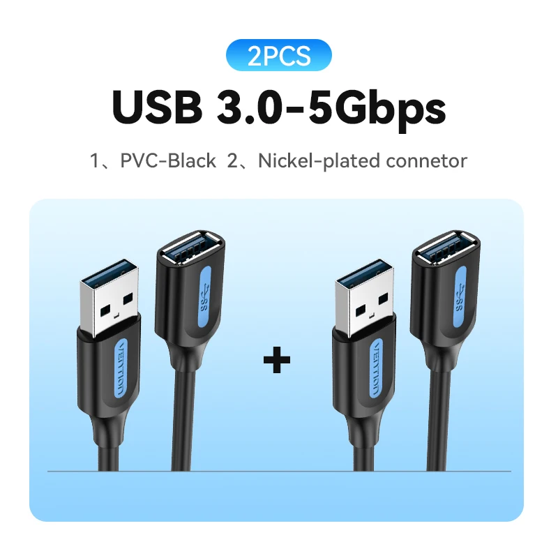 thumbnail image 1 of Vention-Cable de extensión USB 3,0, extensor de Cable de datos de velocidad rápida para PC, Smart TV, Xbox One, SSD, 3,0, 2,0, 1 of 5