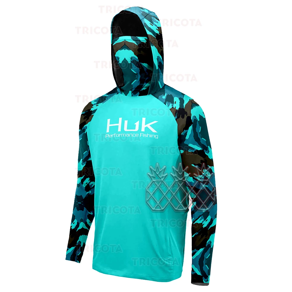 HUKFishingClothingMensLongSleeveMaskHoodedFishingShirtsUpf50UvProtection