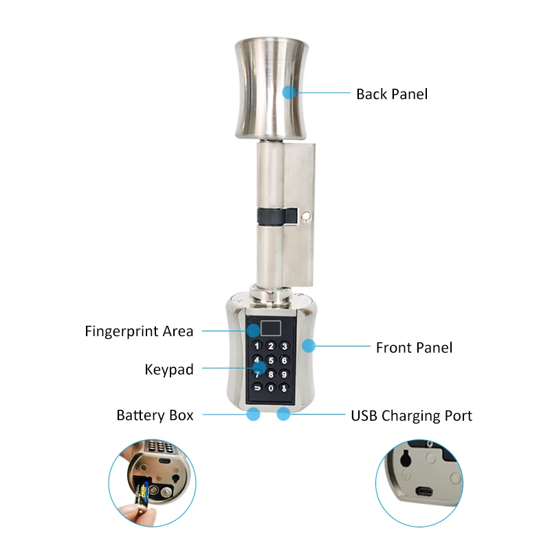 Fingerprint Electronic Lock Cylinder Lock Password Recognition Door Lock with Password Digital Keyboard Home Smart Lock
