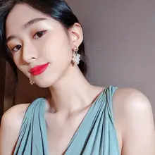  Korean Charm Tassel Crystal Letter 925 Silver Needle Dangle Earrings for Women Girls Fashion Long Drop Earring Luxury Jewelry 