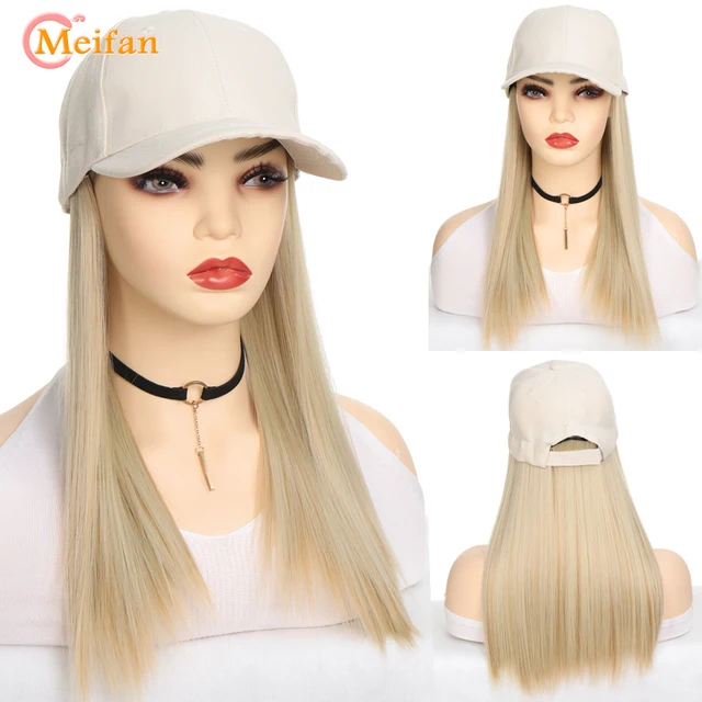 MEIFAN Synthetic Fluffy Wave Curly Natural Hair with Hat Baseball Cap Naturally Connect Adjustable Trucker Hat Wig 2