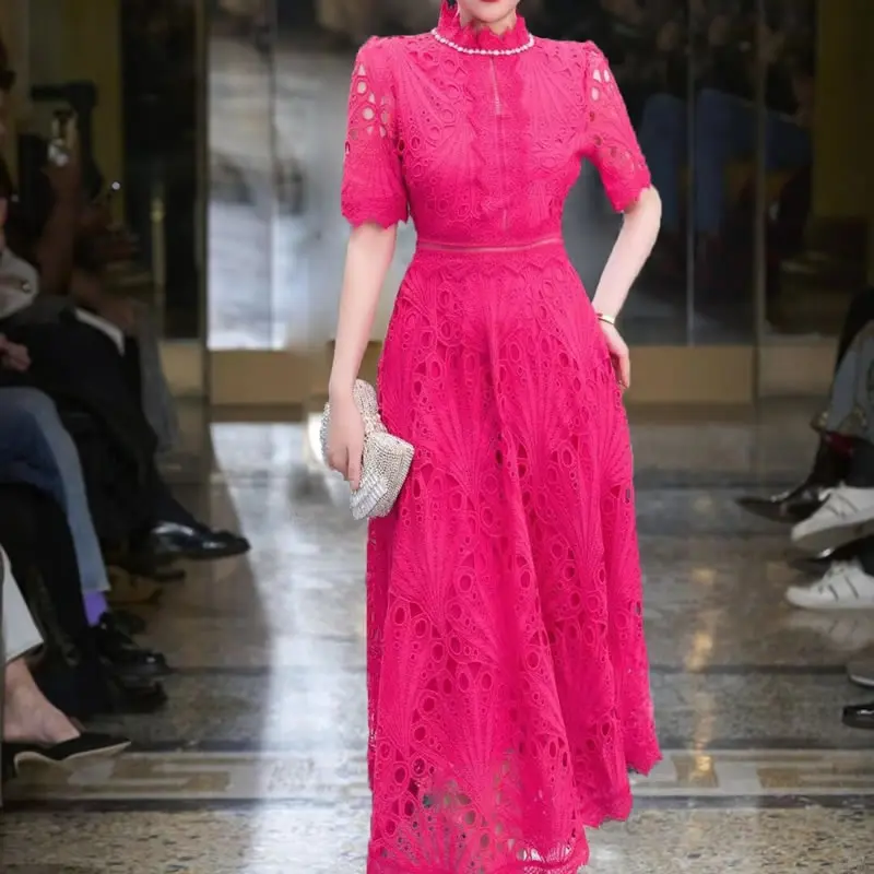 

Женское винтажное платье-трапеция, кружевное платье с вышивкой и коротким рукавом, расшитое бисером, 51003