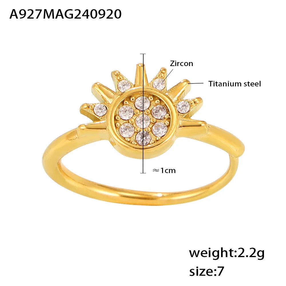 Luxus Edelstahl vergoldet Zirkon Ring Damen Trend Mond Sonne Paar Versprechen Fingerring Designer Schmuck Zubehör – Detail 6