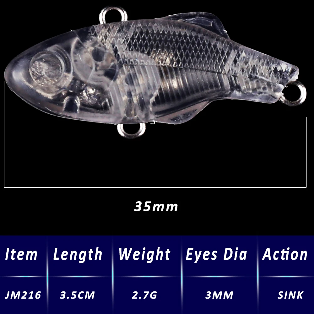 CCLTBA 20PCS/LOT Unpainted Mini VIB Baits 3.5cm/2.7g Sinking Hard Artificial Fishing Lures Blanks Vibration Wobble DIY Lure