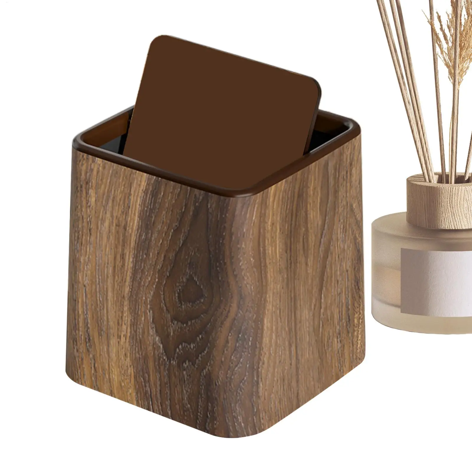 Desk Garbage Can Small Trash Can Waste Basket Retro Dustbin with Lid Space-Saving Wastebasket Container Recycling Bin for Room