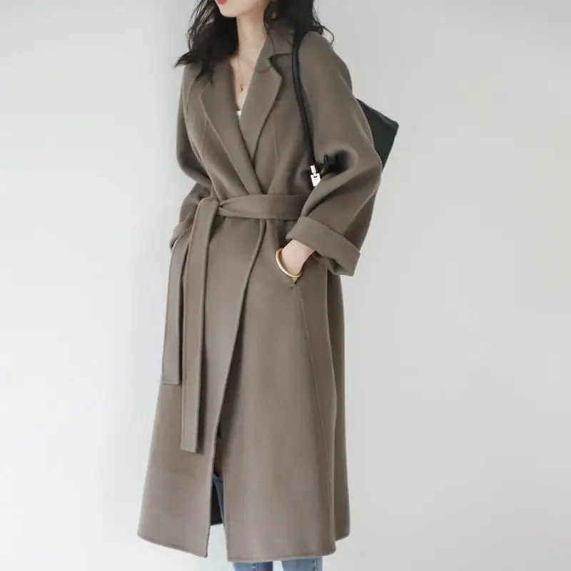 Double Sided Woolen Coat Women Mid Length Knee Length Fashionable High-end Woolen Coat