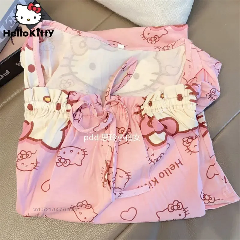 

Hello Kitty Nightdress Women's Cute Cartoon Sanrio Nightwear Summer New Short Sleeved Medium Length Casual Loose Home Nightgowns