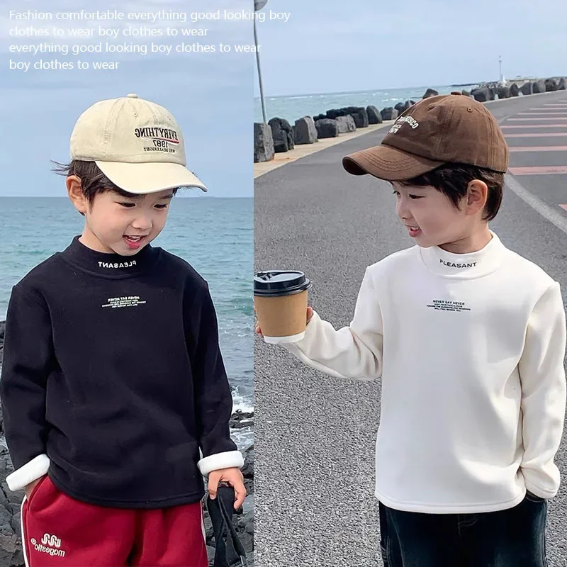 Boys Autumn/Winter Fleece Base Layer Top Long Sleeve T-Shirt Trendy Baby Half Polo/Turtle Neck Top Winter Warm
