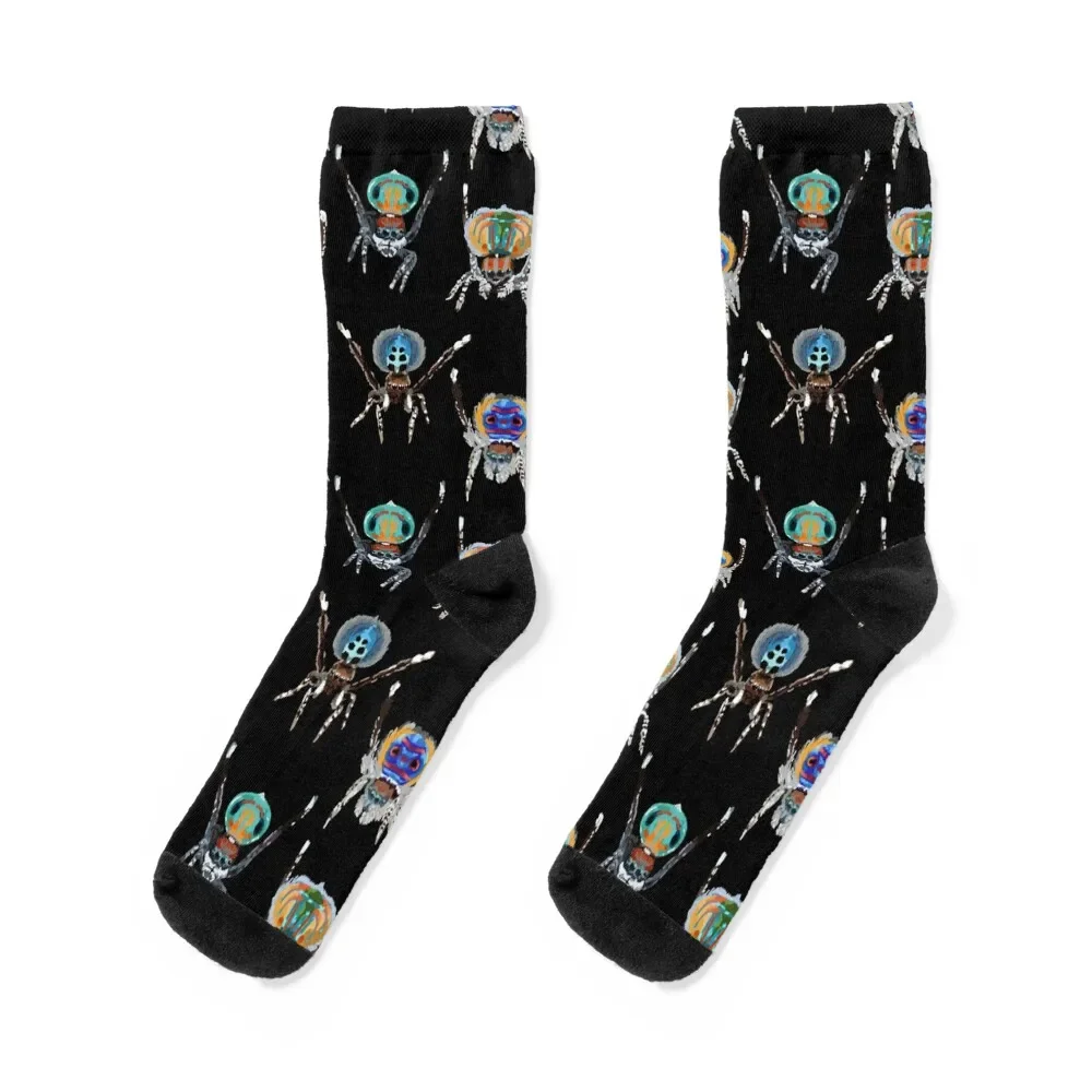 

Colourful cute peacock jumping spiders Socks kawaii Rugby summer Woman Socks Men's