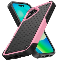 Stylish Military - Grade Shockproof Phone Case - Durable Hard PC+TPU Back Cover - iPhone 15 Plus (Pink Black)
