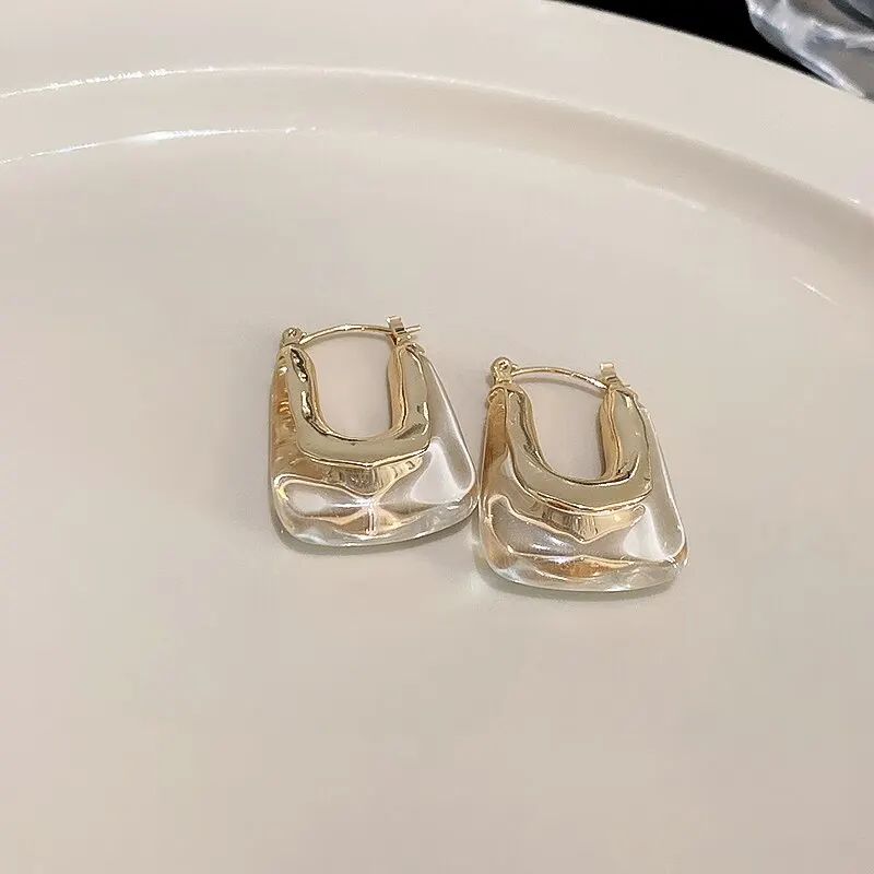 Green Pink Transparent Resin Earrings - Geometric Irregular Stud Earring