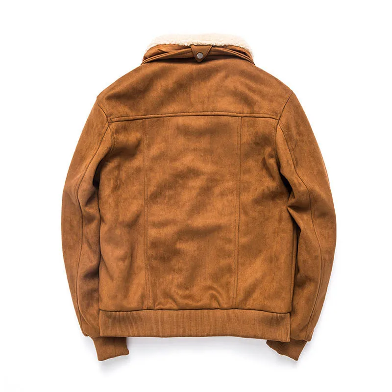 Men Winter Suede Jackets Coats With Detachable Collar Warm Thermal Leather Jackets Outwear Male Size M-3XL Windbreak
