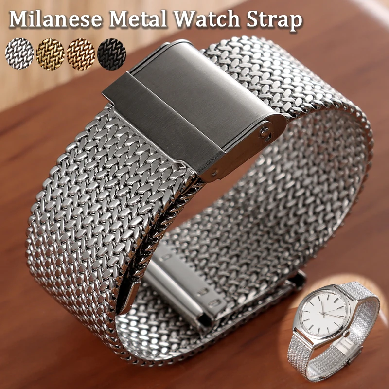 Elegant Milanese Stainless Steel Watch Strap - Thick Loop Mesh in Silver, Gold, Rose Gold, and Black