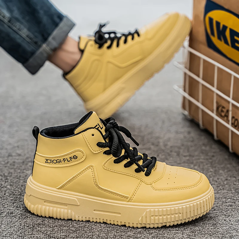 Men's shoes spring new breathable small white shoes Korean version of all casual leather men's thick soles non-slip board shoes 5