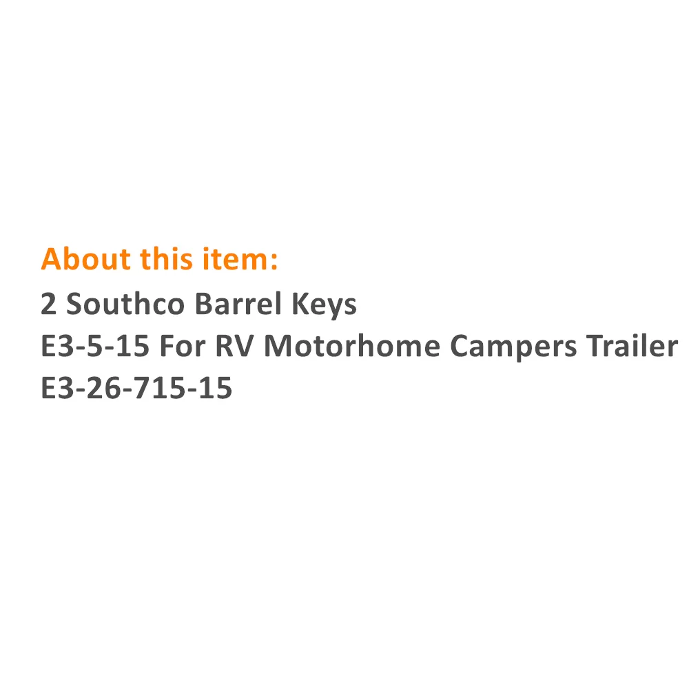 Southco Barrel Keys For RV Motorhome Campers Trailer E3-5-15,E3-26-715-15