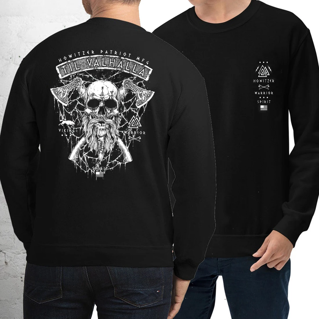 

Til Valhalla. Viking'er Warrior Spirit Crossed Axe Skull Tactical Sweatshirts 100% Cotton Comfortable Casual Mens Streetwear