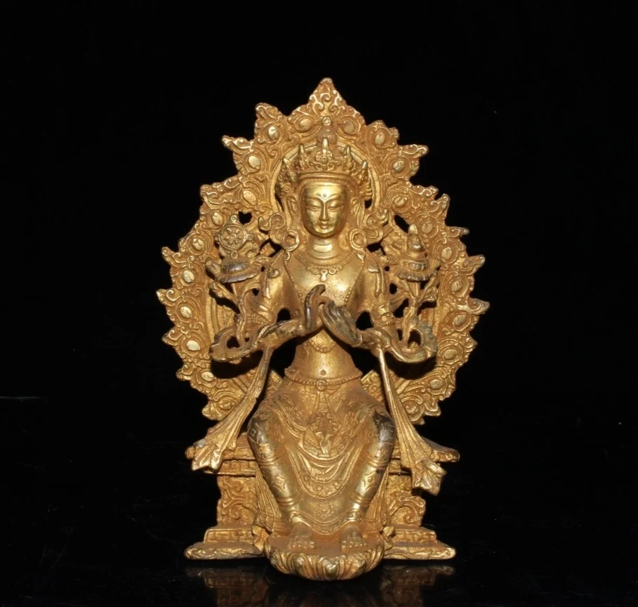 

Модная китайская Изысканная латунная позолоченная статуя Будды, украшение для гостиной, мебель, украшение