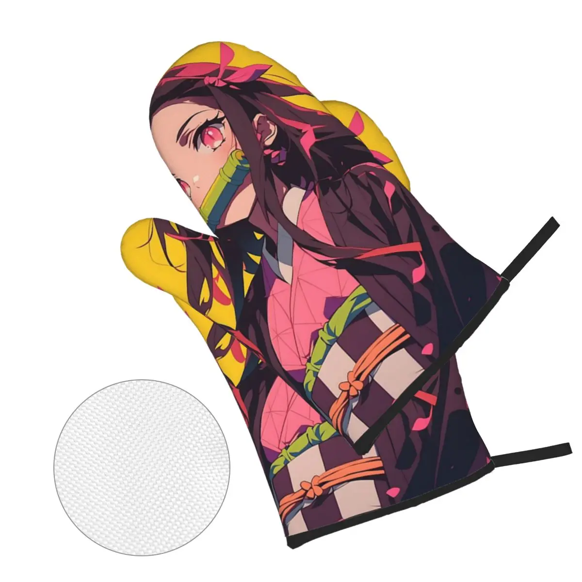 Nezuko Kimono Demon Slayer Kimetsu No Yaiba Anime Oven Mitts and Pot Holder Sets of 4 for Baking Kitchen Cooking Grilling Gloves