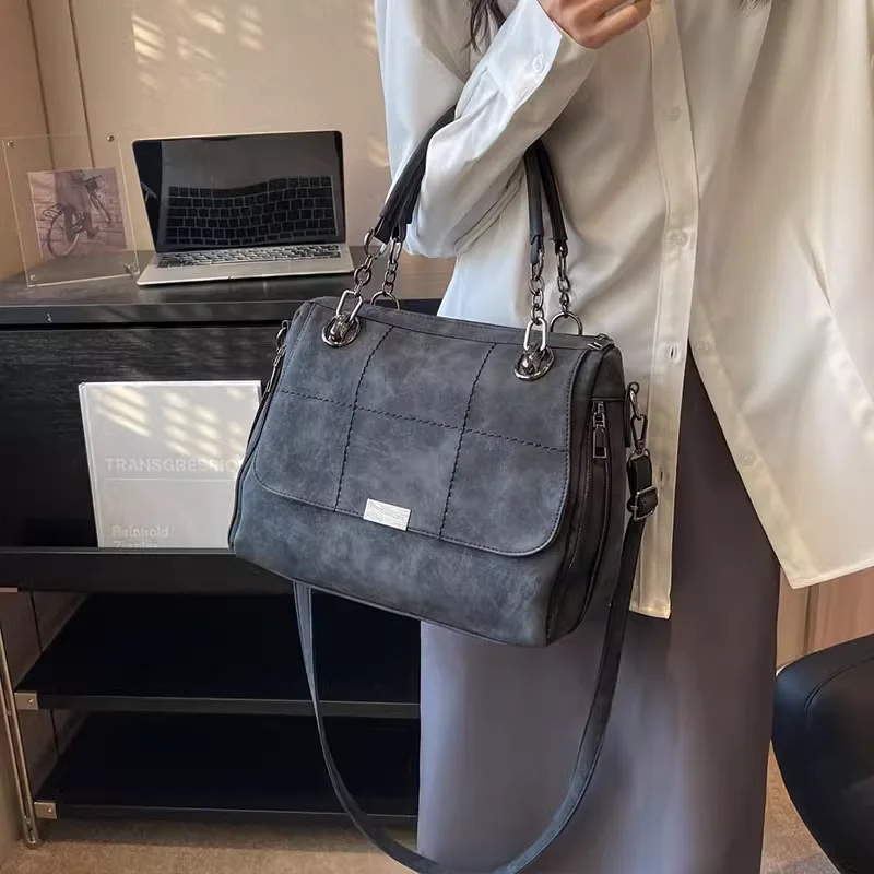 Large Capacity Bag for Women's Trendy Solid Color Versatile Fashion Design Frosted Handheld Shoulder Crossbody Travel Tote Bag