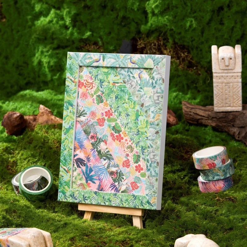 10 롤 열대우림 와시 테이프 세트 페인팅 스타일 열대 식물 그림 마스킹 동물 그래픽 장식 테이프 A3212