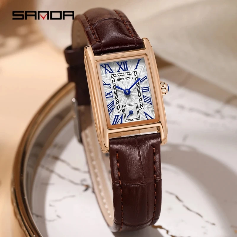 SANDA 1116 Fashion Ladies Watch Elegant Rectangle Dial Water Resistant Quartz Movement Business Watch for Women Wristwatch Gift 4