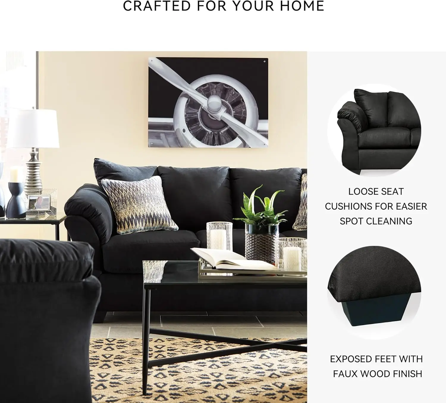 2025-hotDarcy Classic Contemporary Sofa, Black
