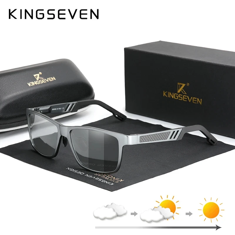 

KINGSEVEN Photochromic Sunglasses For Men Women Chameleon Lenses Male Driving Eyewear Retro Aluminum High Quality Gafas de sol