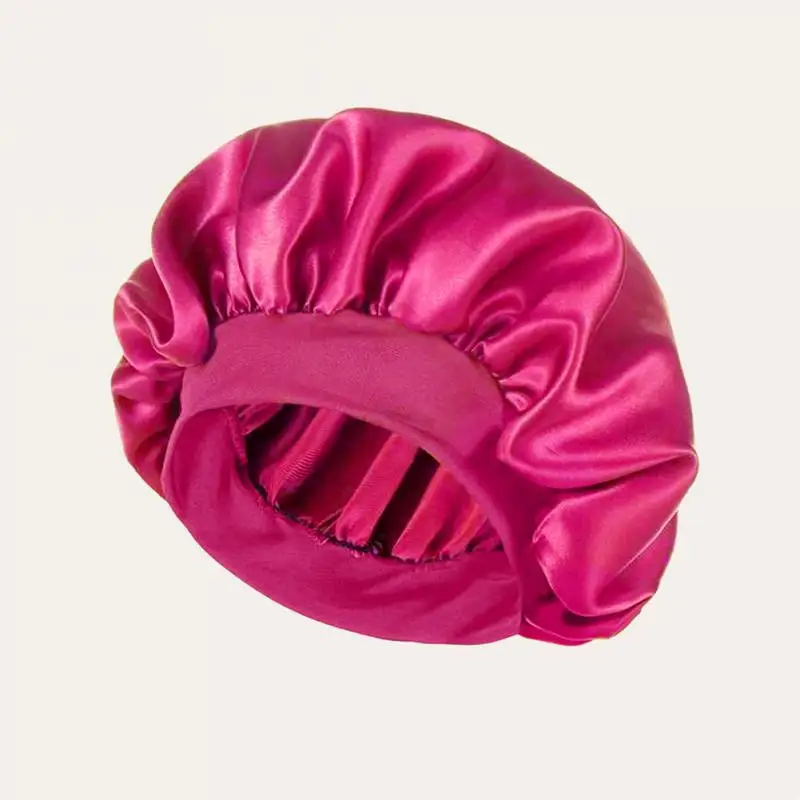 Women Night Sleep Hair Bonnet Silky Satin Double Layer Adjust Head Cover Hat Curly Springy Hair Styling Accessories