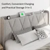 King Bed Frame with 4 Storage Drawers with Charging Station, Modern Wingback Storage Headboard, Platform Bed Frame 5
