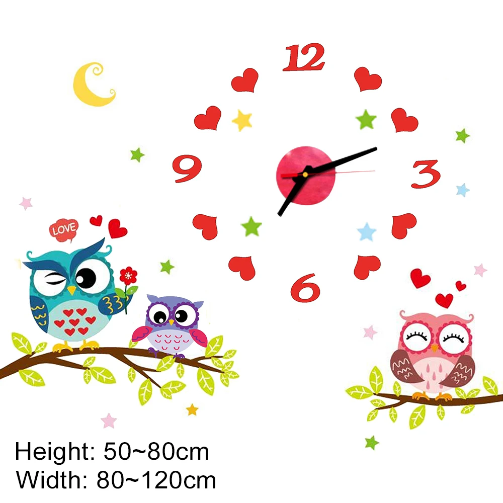 2022 Children'S Room 3D Diy Wall Clock Modern Home Decoration Owl  Art Sticker Decal Acrylic Quartz Watch Living Wall Clocks 