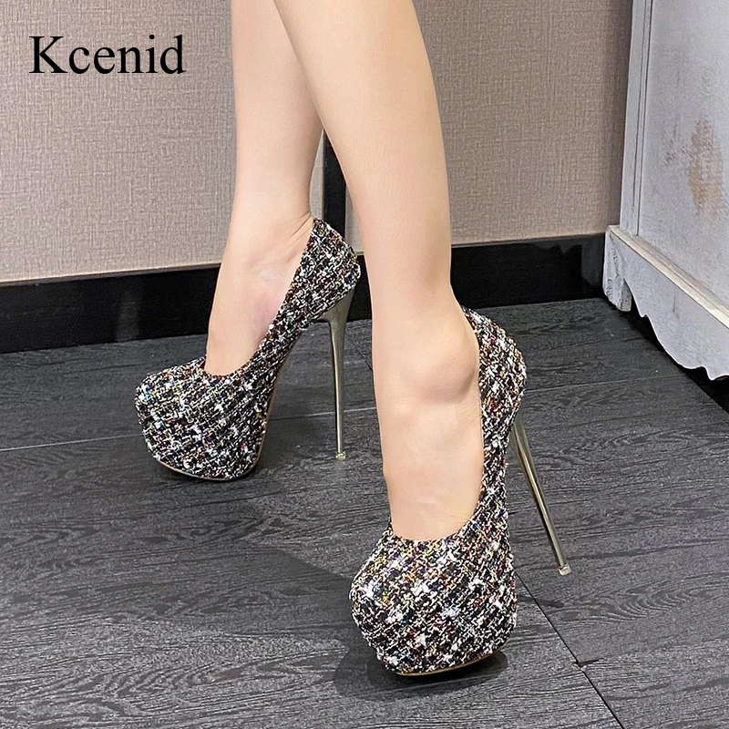 

Kcenid Fashion Round Toe Elegant Platform Pumps Women Shoes Spring Autumn Wedding Party Stripper Stiletto High Heels Pumps