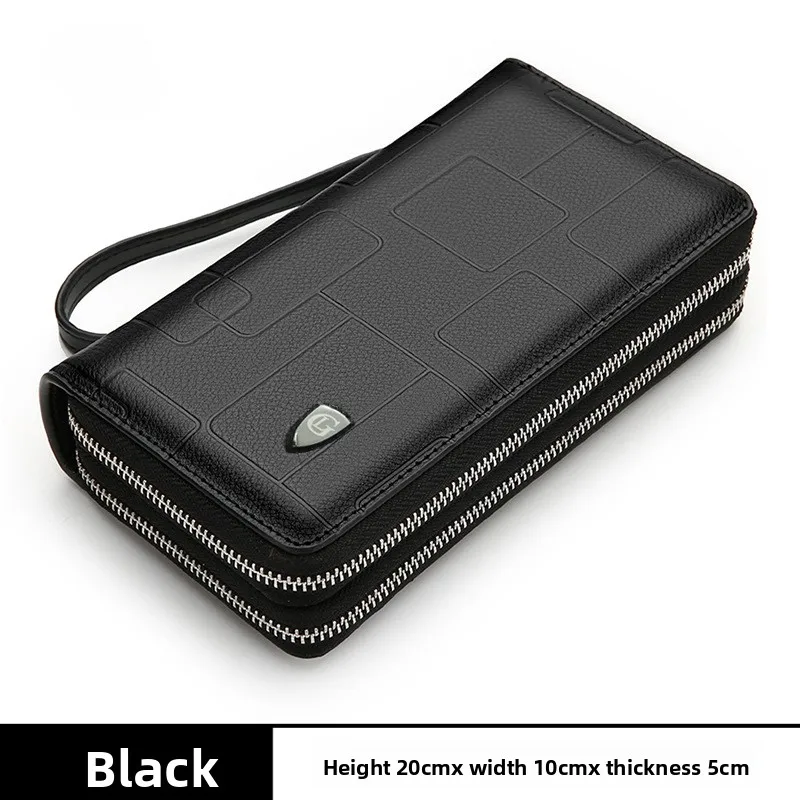 Genuine Top Layer Cowhide Men's Handbag Dual Zipper Wallet Phone Card Holder Multi-functional Clutch