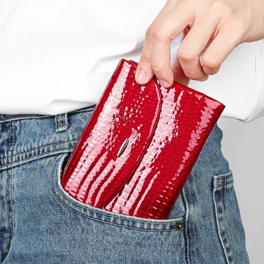 Red Leather Women Wallet Credit Card Holder Evening Clutch