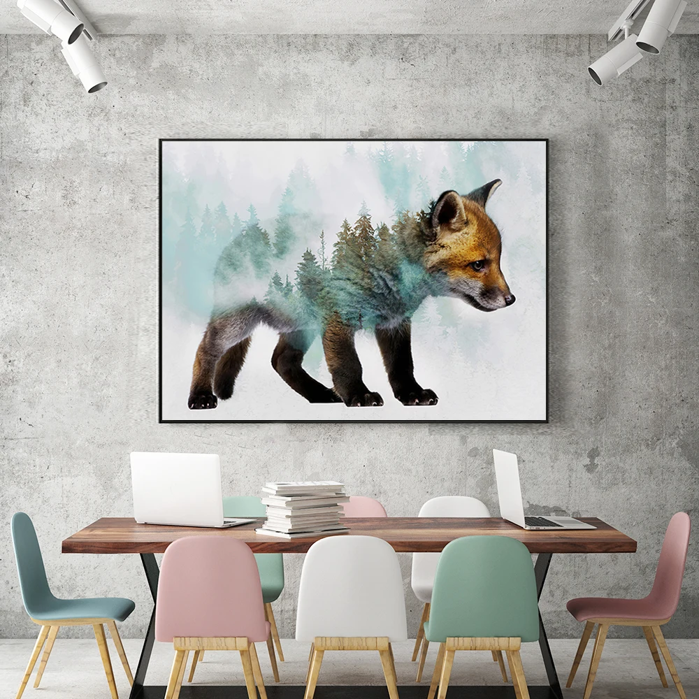 Modern Abstract Animal Wall Art Poster Wolf Fox Bear Creative Minimalist Canvas Painting Highend Living Room Bedroom Home Decor