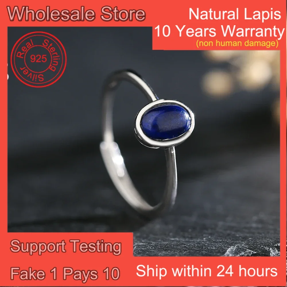 AUDRIELLE 925 Sterling Silver Lapis Lazuli Ring - Handmade Adjustable Gemstone Ring, Oxidized Finish - View #8