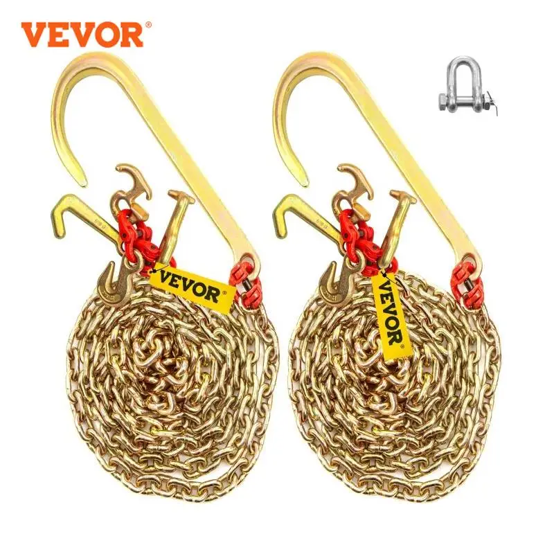 VEVOR J Hook Chain 5/16 in Bridle Adjustable Tow Chains w/ G80 Alloy Steel J-Hooks & T-Hooks 9260lb Break Strength for Trucks