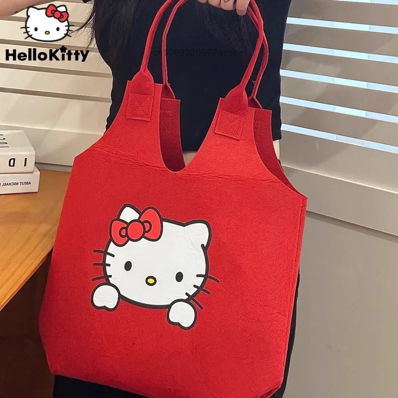

Sanrio, Hello Kitty Симпатичная мультяшная Вместительная женская сумка Y2k для переноски внешнего макияжа, офисных работников, Ланч-бокс